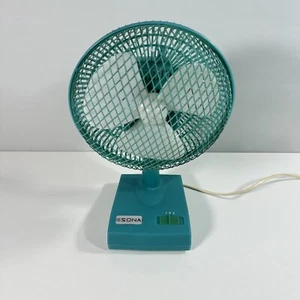 Vintage Desk Fan Electric Oscillating Table Fan Blue Turquoise Retro Sona 81021 - Picture 1 of 12