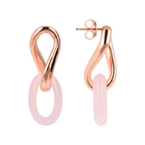 Bronzallure Variegata Rose Quartz Link Earrings - Picture 1 of 1