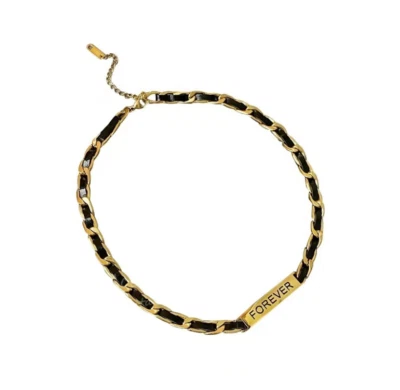 18K золото из нержавеющей стали кожи навсегда ярлык ожерелье 14-16» цепочка PE32 - Изображение 1 из 4