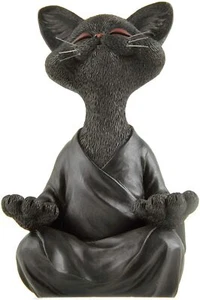 Whimsical Black Meditating Cat Figurine Statue Yoga Collectible Ships Immediatly - Picture 1 of 6