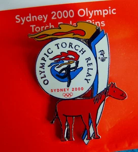 SYDNEY OLYMPIC GAMES 2000 TORCH RELAY WHITE CIRCLE FLAME RED HORSE PIN - Picture 1 of 1