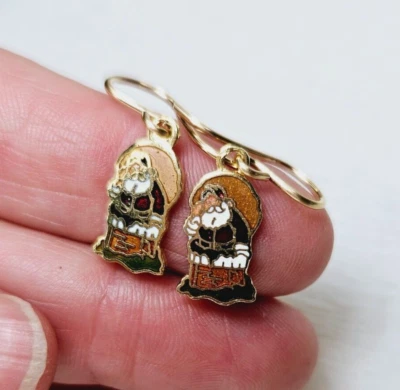 Pendientes de Navidad Cloisonne Esmalte Papá Noel Gota Mejorados Alambres Llenos de Oro Foto 1 de 4