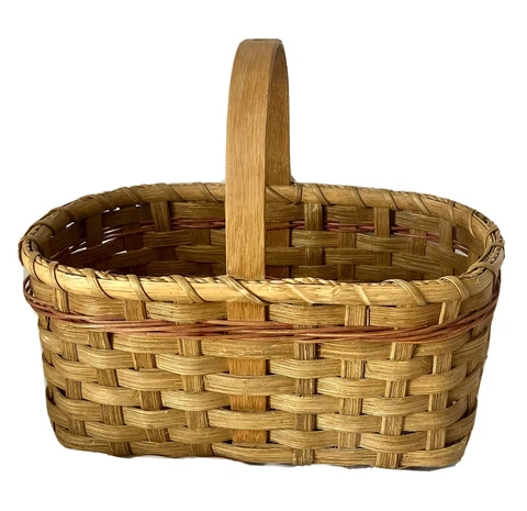 Handmade Berry Basket Vintage Signed Lori 1998 Wood Handle Split Oak Rattan Rope Cover