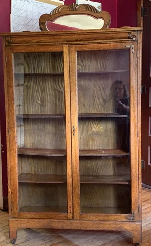 Antique Tiger Oak China Cabinet / Bookcase Double Door Cover