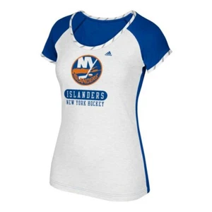 New York Islanders NHL Adidas Women's White Team Raglan Constructed T-Shirt - Picture 1 of 2