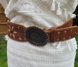 River Island Waist Cincher LEATHER BELT Y2K 90s Cinch sz M uk 12 14 2.5" wide - Picture 1 of 11