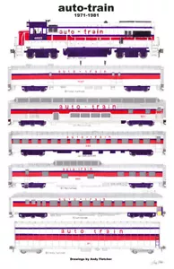 Poster Ferroviario Auto-Train 11"x17" firmato Andy Fletcher - Foto 1 di 1