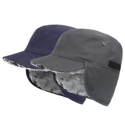 Waterproof Men's Winter Hats Warm Fleece Lined Earflaps Baseball Cap - Image 1 of 4