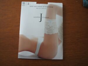 Jasper Conran Ivory 10 Denier Deep Lace Stockings With Bow Detail Size Small 