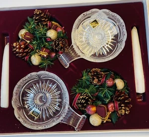 Oneida Crystal Southern Garden Set 2 Chambersticks Candles Sticks Floral Rings - Picture 1 of 13