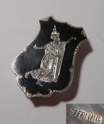 Pince à foulard ancienne INDOCHINE - argent massif niéllé - Photo 1/3