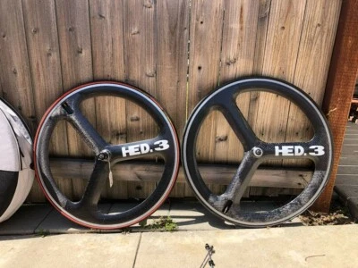 Ruedas de carretera de carbono HED.3 de tres radios completas con cubierta neumáticos bolsa de almacenamiento de viaje Foto 1 de 4