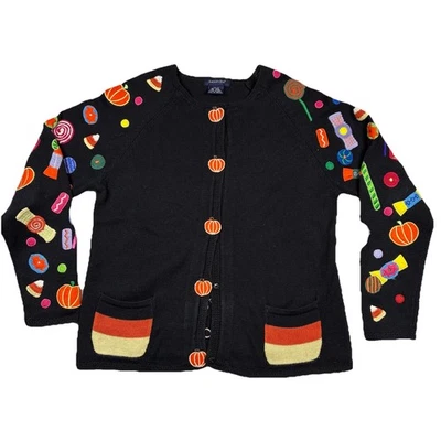 *RARE* Eagle’s Eye Halloween Candy Cardigan Vintage Black Small Embroidered 90s - Image 1 of 4