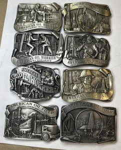 Set fibbie da cintura commemorative anni '80 operaio nei campi petroliferi (8 pezzi) - Foto 1 di 16