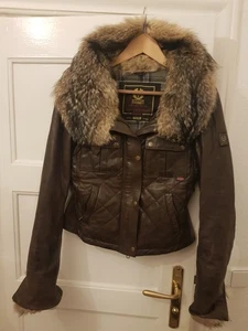 Chaqueta motera mujer Belstaff cuero vintage con piel talla S marrón etiqueta dorada - Imagen 1 de 9