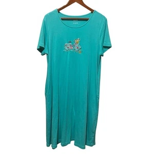 Blair Knit Lounge Dress L Teal Embroidered Bike Graphic Pockets Coastal - Picture 1 of 8