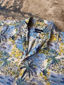 Bugatchi Shirt Mens Italian Riviera Cafes Button Front Medium Short Sleeve RARE - Picture 1 of 5