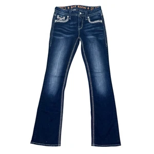 Pantalones de mezclilla Rock Revival Tansy 25 tiro medio curvilíneos corte bota lavado oscuro bolsillos adornados - Imagen 1 de 5