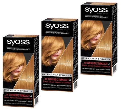 SYOSS перманентный краска для волос крем 8_7 карамельный блондин, 3 коробки - Изображение 1 из 3