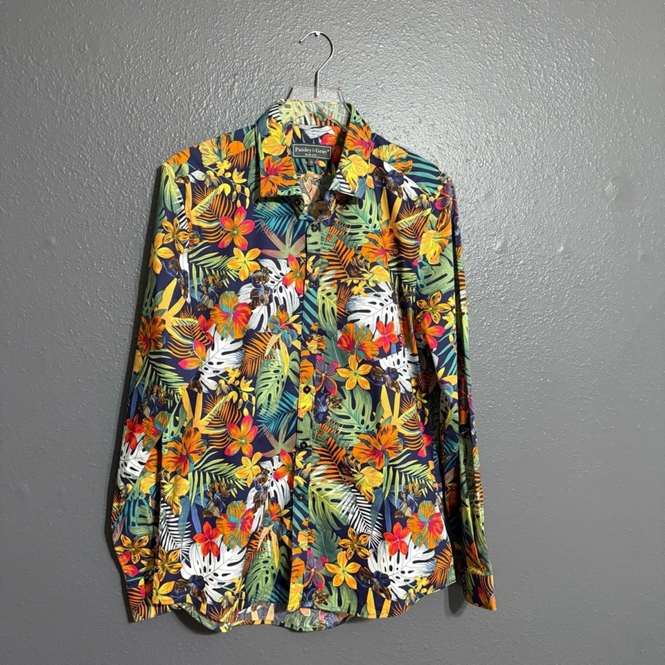 Paisley & Gris Samuel Calce Ajustado Manga Larga Floral Abotonada Talla L Foto 1 de 4