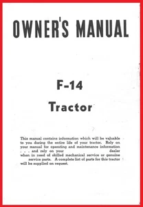 IH McCormick-Deering Farmall F-14 Tractor International Tractor Owner's Manual - Picture 1 of 15
