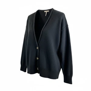 Free People 100% Cashmere Black Cardigan Size Small Soft Preppy - Picture 1 of 11