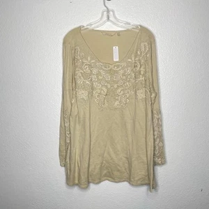 Top de mujer Soft Surroundings talla grande 1X beige manga larga cuello redondo pulóver - Imagen 1 de 10