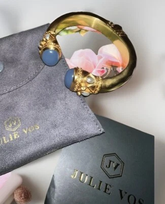 Brazalete Julie Vos suave azul y perla con bisagras chapado en oro de 24 k nuevo sin etiquetas Foto 1 de 4
