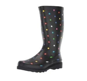 Sugar Womens 7 M Black Polka Dot Rubber Water Resistant Rain Boots NIB HH4 - Picture 1 of 5