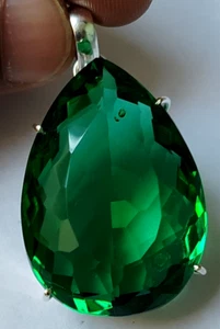 AAA+ Large Green Emerald 102 Ct. Pear Cut 925 Silver Pendant Gift for Women/Her - Picture 1 of 6