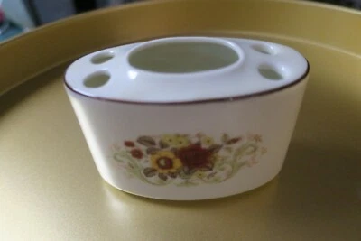 Soporte de cepillo de dientes de porcelana vintage Japón marfil con rosas marrones flores amarillas Foto 1 de 4