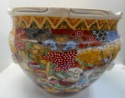 OLD SATSUMA POTTERY JAPANESE FISH BOWL HAND PAINTED URN VASE JARDINEER - image 1 of 4