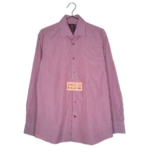 Hawes & Curtis Shirt Medium Red Blue Stripe 100% Cotton Brandon Slim Fit - Picture 1 of 12