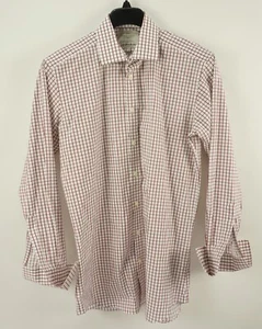 Hawes & Curtis 2 Ply 100's Men's 15.5 35 Slim White Red Check French Dress Shirt - Picture 1 of 9
