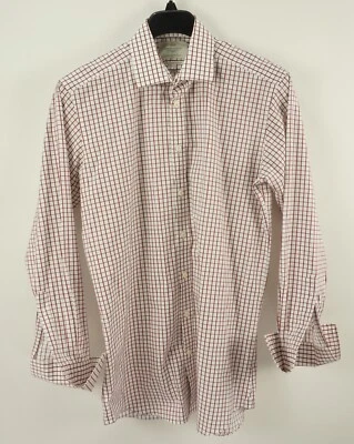 Hawes & Curtis 2 Ply 100's Men's 15.5 35 Slim White Red Check French Dress Shirt - Image 1 of 4