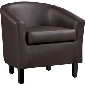 Modern Accent Comfy Chair Faux Leather Barrel Chair For Living Room Espresso - Picture 1 of 11