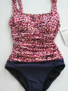 Profile by GOTTEX Swimsuit One Piece Tummy Toner Party Pink Purple Ruched 6 - Picture 1 of 6