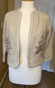 Vintage Jack Kroben 1950’s ladies Ivory Cardigan Sweater Embroidered Lining - Picture 1 of 17