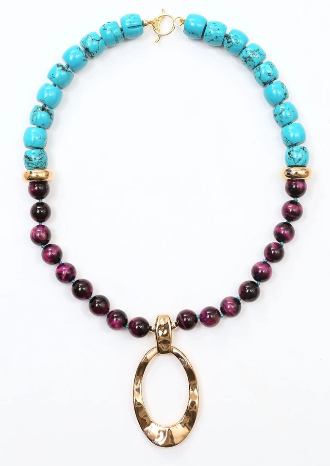 Simon Sebbag Sterling Silver 2 String Matte Turquoise Tiger Eye Necklace Nb824