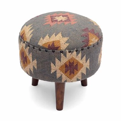 Деревянный стул ручной работы Kilim Jute Pouf Ottomans для гостиной спальни  - Изображение 1 из 4