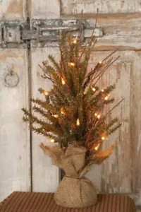 Primitive TWIGGY GERMAN PINE CHRISTMAS TREE LIGHTS Burlap Base 18" - Picture 1 of 1