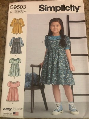 👼🏻 SIMPLICITY #S9503 - GIRLS EASY TO SEW ( 4 STYLE ) DRESS PATTERN  3-8 FF - Image 1 of 2