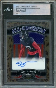 2022 Leaf Valiant All American Sauce Gardner Clear Leopard Proof Auto 1/1 - Picture 1 of 2