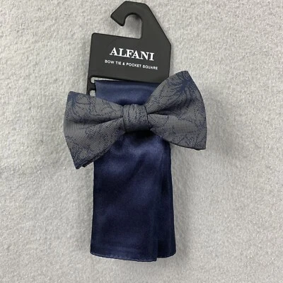 Alfani Bow Tie Mens Gray Bow Tie Blue Pocket Square - Image 1 of 4