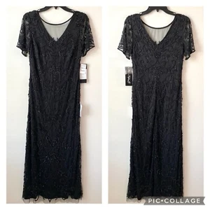 Pisarro Nights Beaded Short Sleeve Gown Black 6 - Picture 1 of 16