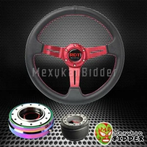 RED DEEP DISH STEERING WHEEL +NEO CHROME QUICK RELEASE FOR HONDA PRELUDE 83-91 - Picture 1 of 1