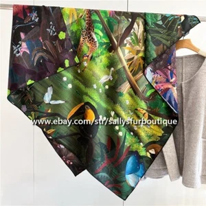 Sallys 70% Cashmere 30% Silk Wrap Scarf Jungle Animals Print 2 Face Shawl 53" - Picture 1 of 6