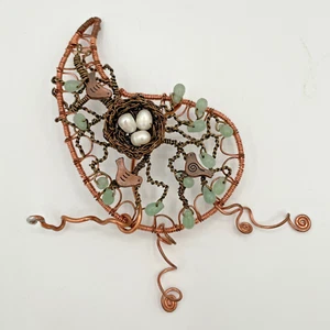 Handmade Copper Wire Wrapped Bird Nest With Bead Eggs Scarf Clip - Picture 1 of 8
