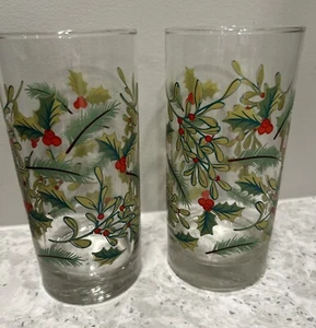 Vintage Royal Norfolk Holly Berry Christmas holiday drinking glasses set of 2 - Picture 1 of 3