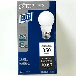 TCP LED5E26G1627KF 5W 2700K Dimmable LED Frosted Globe G16 E26 Base 40W Equiv - Picture 1 of 4
